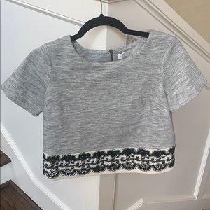 Grey Top with Black Embroidered Flowers